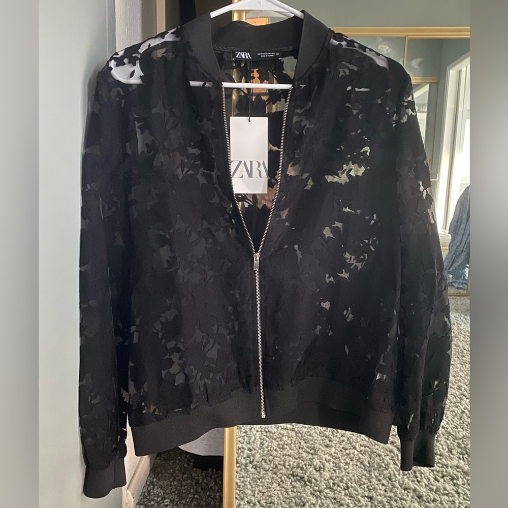 Zara Floral see through Bomber Jacket, Medium